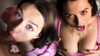 POV. SLOBBERING SUCK so he cum ON MY FACE. BIG CUMSHOT and cute girl with BIG NATURAL TITS