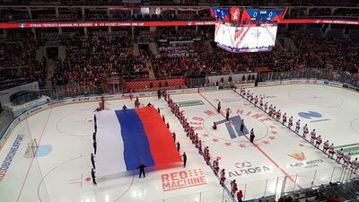 Кубок Первого канала 2018 Россия-Чехия. Выход Наших на площадку. Гимны