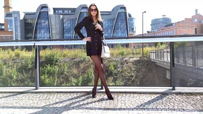 Super Legs - Black Mini dress , SLF Stockings , black high heels