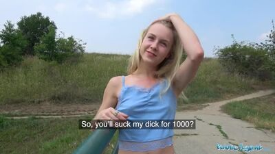 Horny blonde Alecia Fox public agent body fucked hard for cash in the woods